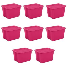 18 Gallon Tote Box Plastic;  Fuchsia Burst;  Set of 8