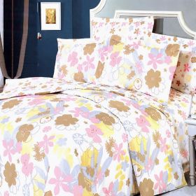 Blancho Bedding - [Pink Brown Flowers] 100% Cotton 4PC Comforter Set (Twin Size)