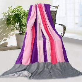 Onitiva - [Rainbow Stripe] Soft Coral Fleece Patchwork Throw Blanket (59 by 78.7 inches)