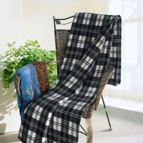 [Scotch Plaids - Grey/Black/White] Soft Coral Fleece Throw Blanket (71 by 79 inches)