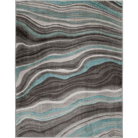 4' x 6' Carved Waves Teal Indoor Area Rug