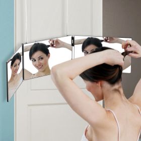 3 Way Mirror with Telescopic Hanger Tri-fold Mirror Personal Makeup Mirror for Self Shaving Hair Cutting Dyeing Curling Braiding