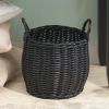 Lucius Round Resin Woven Wicker Basket with Handles - 13" x 13" x 13" - Black - For Clothes, Towels, Toys, Magazines Storage and Home Decoration