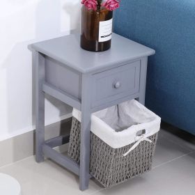 Set Nightstands Bedroom, Simple Wooden Bedside Table Night Stand with Drawer and Storage Basket Household(Grey)