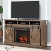 Bridgevine Home Farmhouse 66 inch Electric Fireplace TV Stand for TVs up to 80 inches, Barnwood Finish