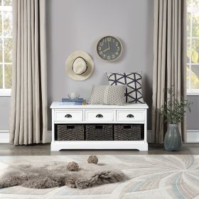 U_STYLE Homes Collection  Wood Storage Bench with 3  Drawers and 3 Woven Baskets