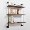 Industrial Wall Mounted Iron Floating Pipe Shelves Racks Storage Bookcases - 3 layers XH