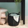 Lucius Round Resin Woven Wicker Basket with Handles - 13" x 13" x 13" - Black - For Clothes, Towels, Toys, Magazines Storage and Home Decoration