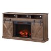 Bridgevine Home Farmhouse 66 inch Electric Fireplace TV Stand for TVs up to 80 inches, Barnwood Finish